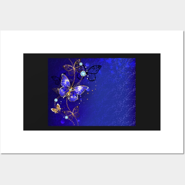 Blue Background with Sapphire Butterflies Wall Art by Blackmoon9